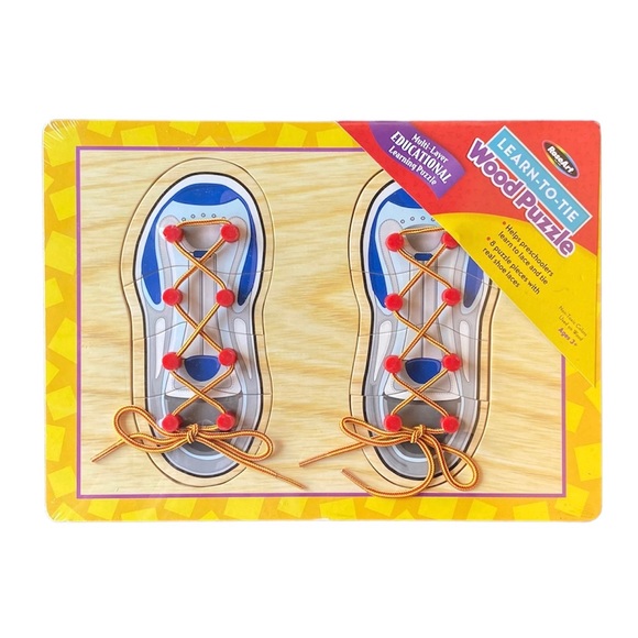 Curated visual reference: Fresh Look at Roseart Toys Nwt Roseart Learn To Tie Wood Puzzle Educational